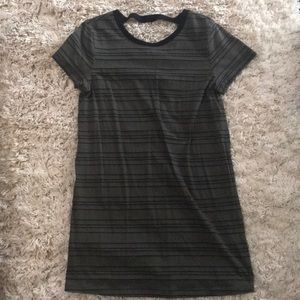 Green & black striped t shirt dress w/cut out back